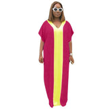 Women Plus Size Maxi Dresses Sexy Muslim Loose Stitching Maxi Dress