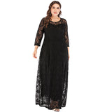 Women Plus Size Maxi Dresses Lace Long Dress Hollow Out Long Sleeve Muslim Dress