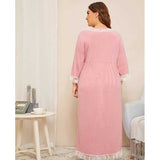 Women Plus Size Maxi Dresses Autumn and Winter Long Sleeve Solid Color Lace Stitching Home Dress