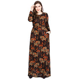 Women Plus Size Maxi Dresses Muslim Crew Neck Long Sleeve Printed Maxi Dress