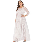 Women Plus Size Maxi Dresses Lace Long Dress Hollow Out Long Sleeve Muslim Dress