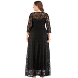 Women Plus Size Maxi Dresses Lace Long Dress Hollow Out Long Sleeve Muslim Dress