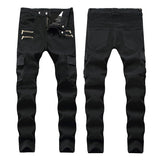 Men's Pleated Slim Fit Biker Jeans Biker Pleated Stretch Tapered Casual Pants Men's Slim Fit Cargo Pants