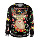Ugly Christmas Sweater Reindeer Digital Printing Round-Neck Pullover