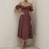 Women Summer Dresses Midi Dress Sexy Split Floral off-the-Shoulder Tube Top Long Dress