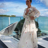 Women Dresses Bohemian V-neck XINGX Embroidered Seaside Holiday Dress