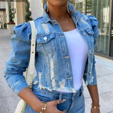 Women Plus Size Denim Coats Camouflage Short Fashion Denim Jacket