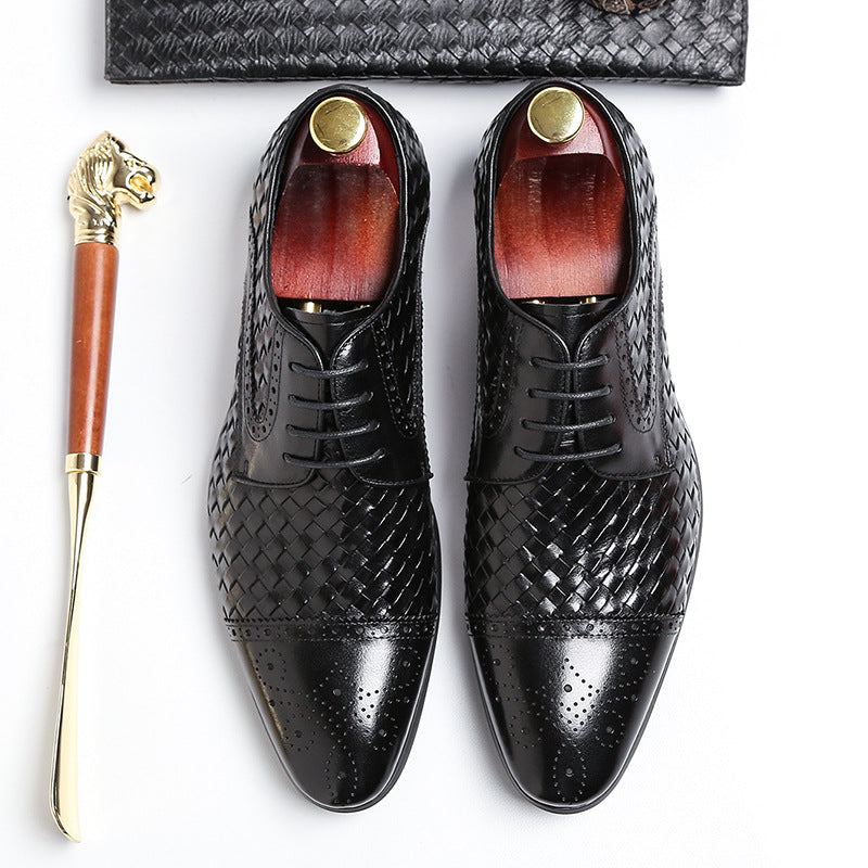 Indo Western Shoes Spring British Woven Leather Shoes Scasual Pointed Business Leather Shoes