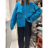 Preppy Aesthetic Outfits Stand Collar Knitted Cardigan Female Women's Sweater Female