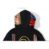 Shark Print Hoodie Sports Thin Section Men's Sweater Cartoon Ape Head Cotton Sweatpants Long Sleeve Hooded Color Stripes Sweater