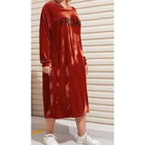 Women Plus Size Midi Dresses Velvet Hooded Dress