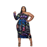 Nina Parker Dresses Loose One-Shoulder Crossbody plus Size Dress