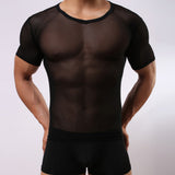 Transparent Shirt for Men Tight Sexy Mesh Transparent Short Sleeve T-shirt
