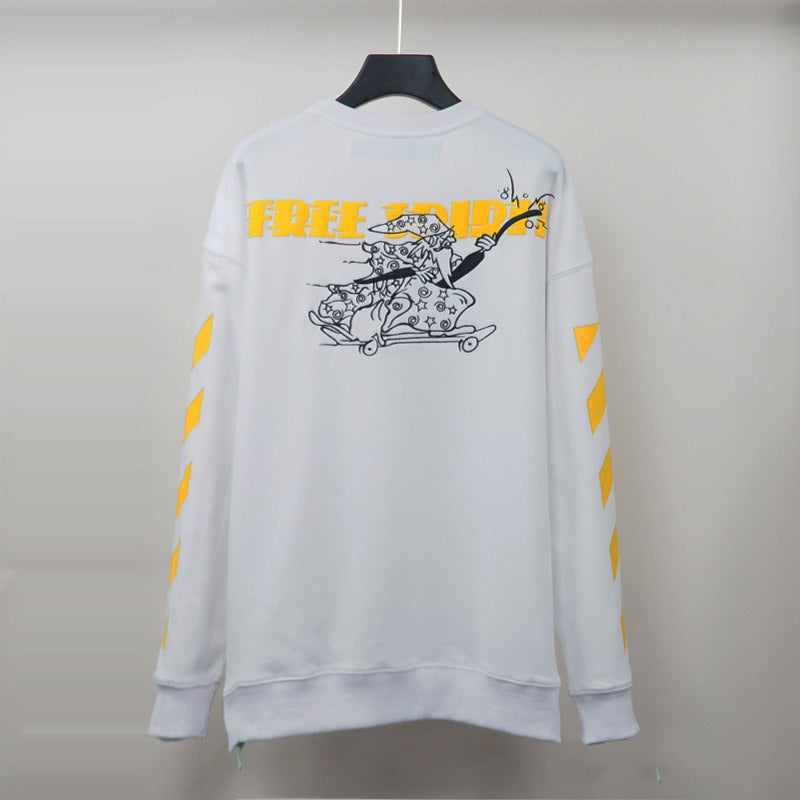 Off White Long Sleeve Round Neck Sweater Autumn Printed Men's Clothing plus Size Loose Crew Neck Pullover Sweatshirt