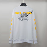 Off White Long Sleeve Round Neck Sweater Autumn Printed Men's Clothing plus Size Loose Crew Neck Pullover Sweatshirt