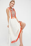 Women Dresses Bohemian Embroidered Floral Sleeveless Vest Dress Maxi Dress