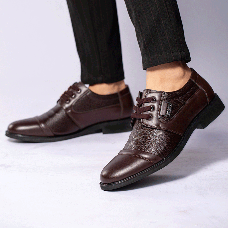 Indo Western Shoes Spring Men's Casual Leather Shoes Lace-up Litchi Leather Shoes