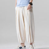 Linen Pants Straight Leg Pants Drawstring Lightweight Elastic Beach Pants Men's Loose Casual Summer