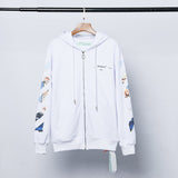 Off White Zipper Hoodie Ow Oil Painting Arrow Retro Hooded Sweater Casual Loose Zip