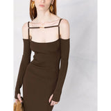 Emily Ratajkowski Dress Long Sleeve Tube Top Sexy Spaghetti Straps Knitted Dress