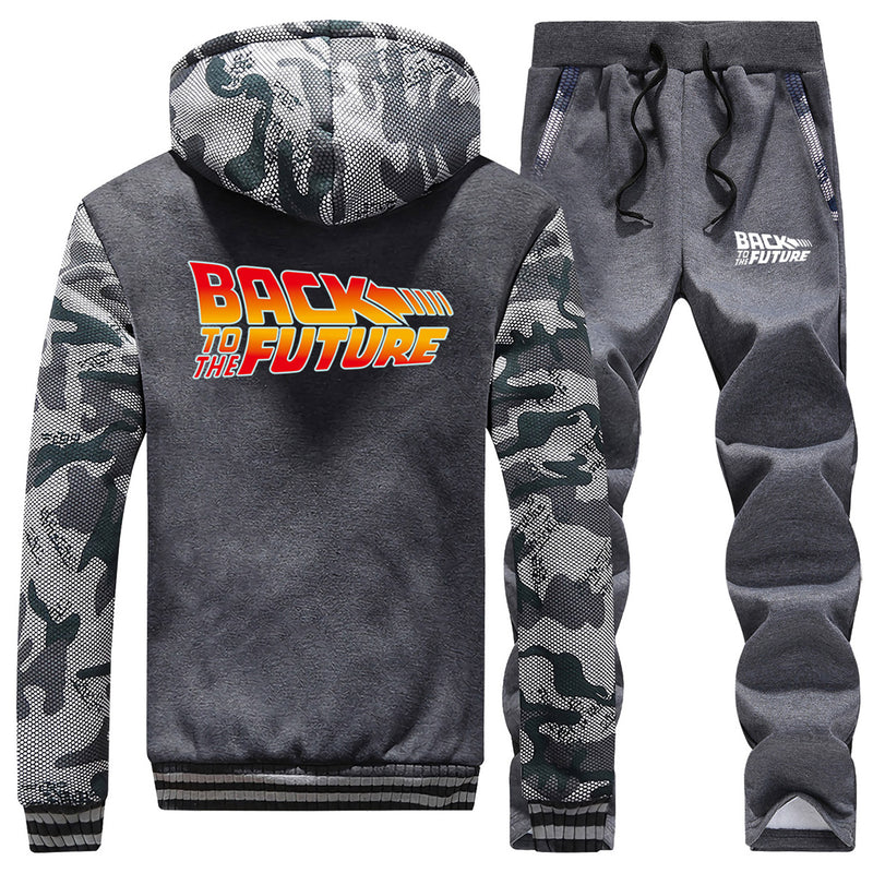 Back to the Future Costume Men's Outer Autumn and Winter Thickening Hooded Camouflage Sweater Suit