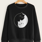 Women Plus Size Tops Long Sleeve Baggy Coat Round Neck Print Sweatshirt