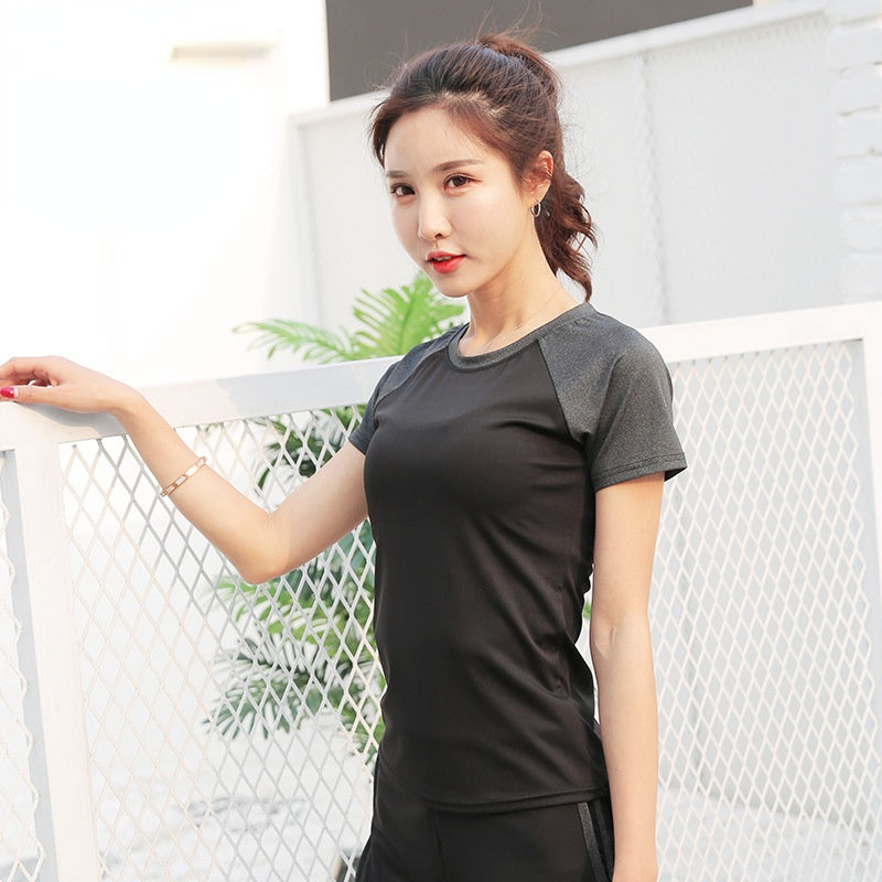 Anti Sweat Dressing Yoga Clothes Round Neck Short Sleeve
