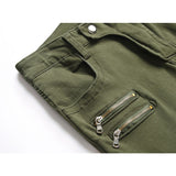 J Shaped Jeans Men's Motorcycle Elastic Pleated Zipper Tooling Large Size