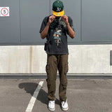 Present T Shirt Vintage Distressed Python Printed Loose Hole Knife Cut T-shirt