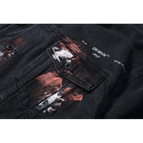 Arrow Denim Jacket Jean Coat Autumn and Winter Graffiti Casual Jacket Owt Fireworks Destruction Distressed Denim