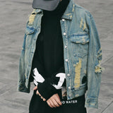 Spray Painted Jacket Spring and Autumn Blue Men's and Women's Coats Denim Jacket