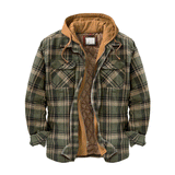 Mens Flannel Jacket with Hoodie Autumn and Winter Thickening Cotton-Padded Plaid Long-Sleeved Hooded Jacket Jacket