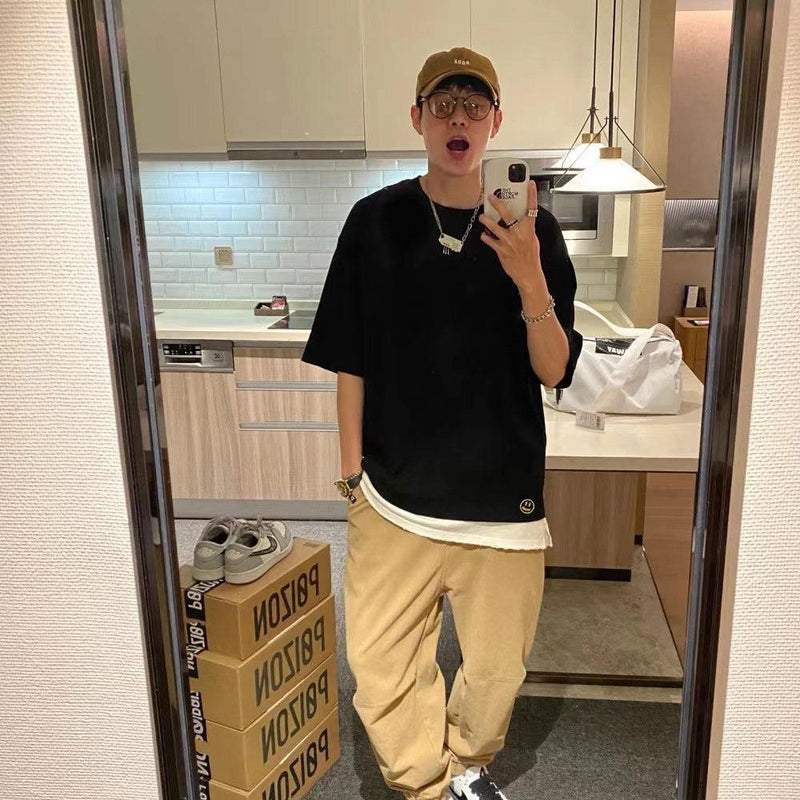 Justin Bieber Drew House Dr Smiley Face Short Sleeve Justin Bieber Men and Women Loose High Street Fashion Brand Tshirt