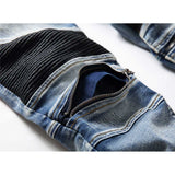 J Shaped Jeans Men's Oversized Jeans Ripped Motorcycle Zipper Pleated