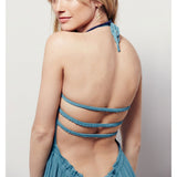 Women Dresses Sexy Cotton Backless Vacation Beach Dress