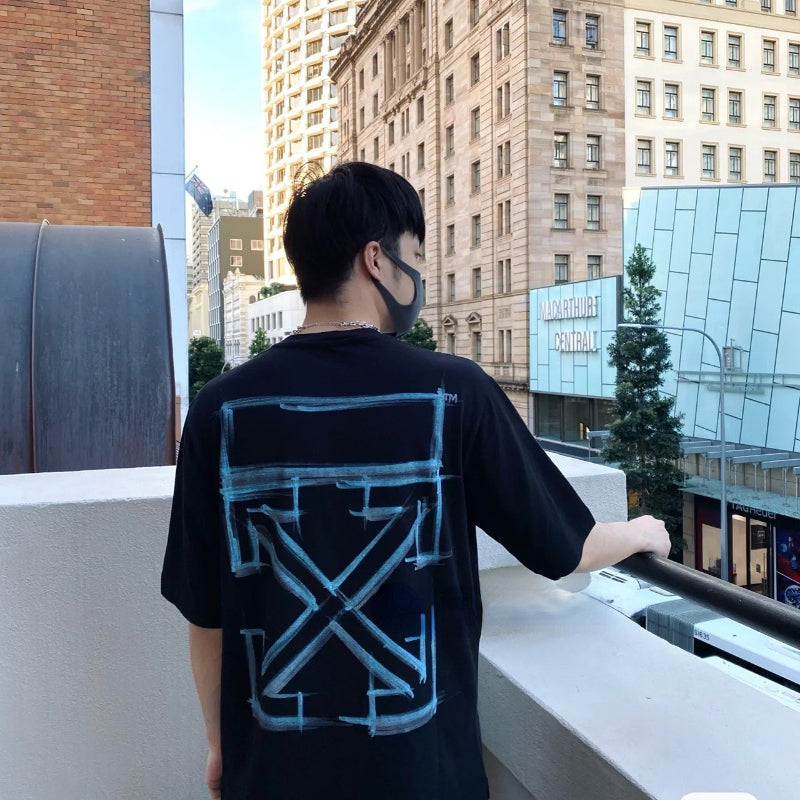 Off White T Shirts Crayon Graffiti Arrow Profile Men and Women Same Type T-shirt