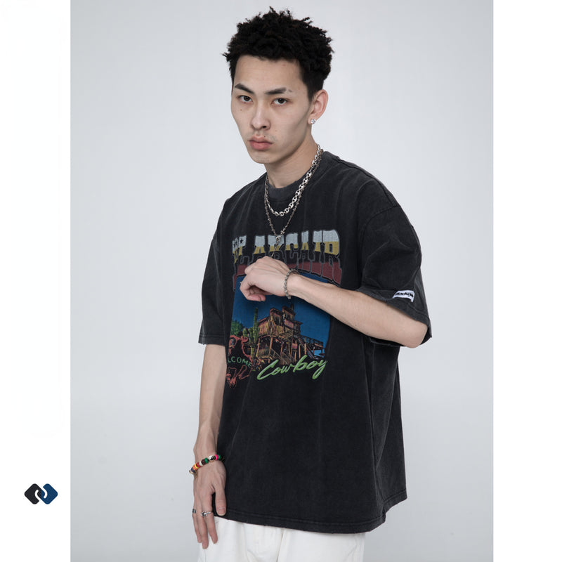 Blackair T Shirt Blackair Retro Hip Hop Loose Printed Black T-shirt