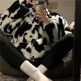Women Dalmatian Coat Autumn and Winter Thickening Cows Pattern Coat Women Loose