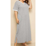 Women Plus Size Maxi Dressesvv Collar Color-Matching Dress