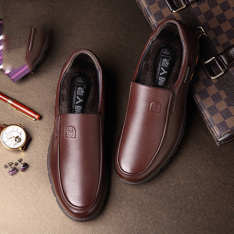 Loafers for Men Old Head Autumn and Winter Velvet Padded plus Size Pumps plus Size Casual Men's Shoes