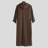 Mens Thobes Simple Long Men's Hooded Shirt Muslim Robe