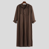 Mens Thobes Simple Long Men's Hooded Shirt Muslim Robe