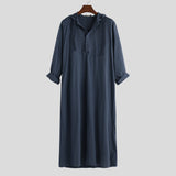 Mens Thobes Simple Long Men's Hooded Shirt Muslim Robe