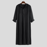 Mens Thobes Simple Long Men's Hooded Shirt Muslim Robe