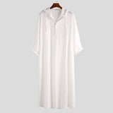 Mens Thobes Simple Long Men's Hooded Shirt Muslim Robe