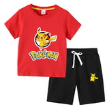 Children Pokemon Pikachu Tshirts & Shorts Cotton Short Sleeve Shorts Two Pieces Neutral