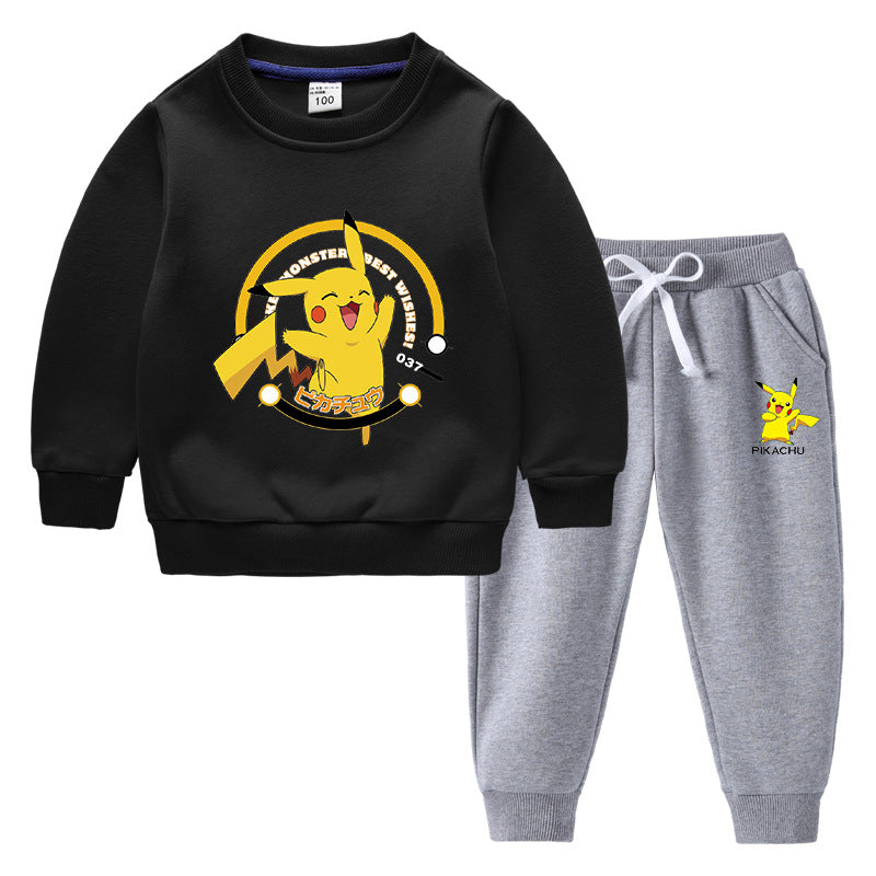 Children Pokemon Pikachu Hoodie & Pant Set Fleece Lined Padded Warm Keeping Winter Clothes Sweatershirt Suit
