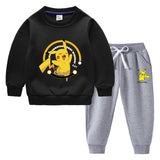 Children Pokemon Pikachu Hoodie & Pant Set Fleece Lined Padded Warm Keeping Winter Clothes Sweatershirt Suit