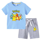 Children Pokemon Pikachu Tshirts & Shorts Cotton Short Sleeve Shorts Two Pieces Neutral