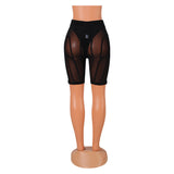 Kesha Black Dress Women's Fashion Sexy Tight Mesh See-through Stitching Shorts Cropped Pants